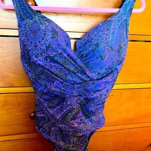 Miraclesuit Purple Blue Escape Swimsuit Size 12